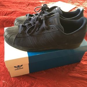 Adidas superstar navy blue suede